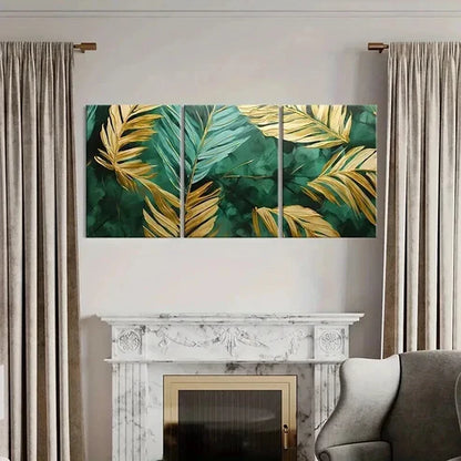 3pcs Green And Gold Art Tropical Palm Leaves Wall Art Canvas Unframed - High Quality Print 100% Australian Made Wall Canvas