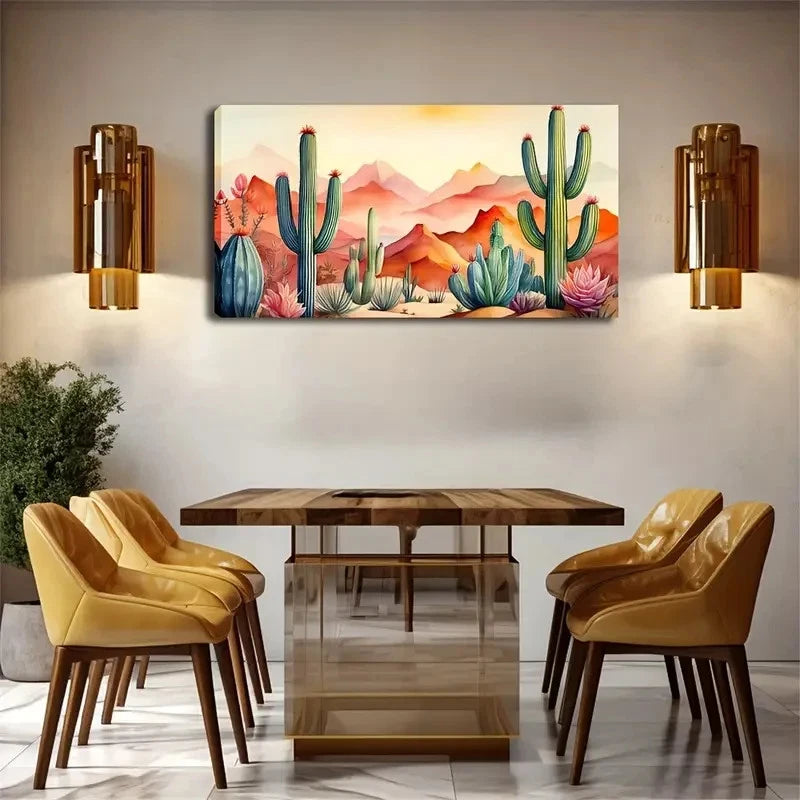 Desert Cactus Vibrant Décor Wall Art Canvas Office Home Room Framed 120x60cm