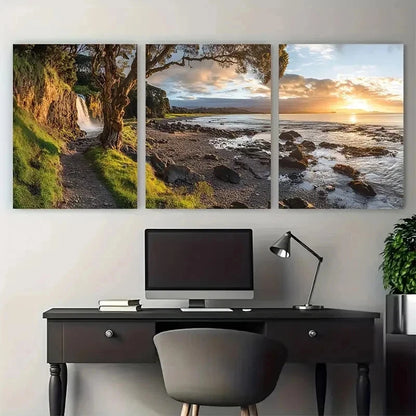3pcs Falls Park Scenic Views Waterfall Perfect Wall Art Set Canvas Framed 50x70cm - High Quality Print 100% Australian Made Wall Canvas Ready to Hang