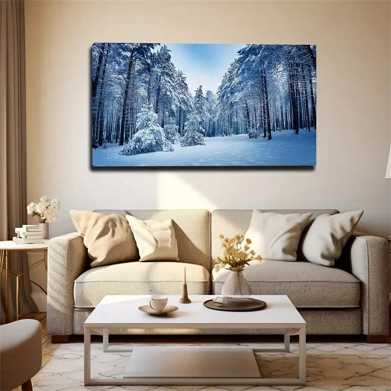 Woods Thick Snow Wall Art Canvas Office Home Room Framed 120x60cm
