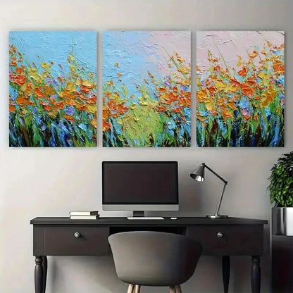3pcs Abstract Sunrise Pastoral Floral Perfect Wall Art Set Canvas Framed 50x70cm - High Quality Print 100% Australian Made Wall Canvas Ready to Hang - Bella Home Decor