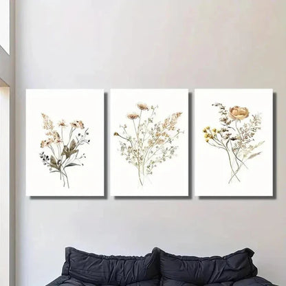 3pcs Rustic Wildflower in Golden & Black Wall Art Set Canvas Unframed - High Quality Print 100% Australian Made Wall Canvas