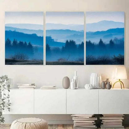 3pcs Landscape with Misty Forests and Snow-Capped Metal Print Ready to Hang Art