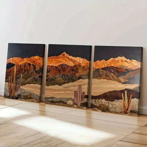 3pcs Desert Landscape Artwork Cactus Mountains Wall Art Canvas Unframed - High Quality Print 100% Australian Made Wall Canvas - Bella Home Decor