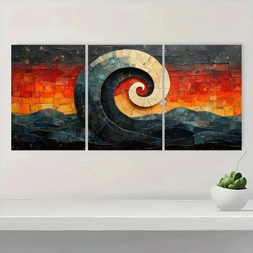 3pcs Abstract Spiral Wave Collage Art  Wall Art Set Canvas Unframed - High Quality Print 100% Australian Made Wall Canvas - Bella Home Decor