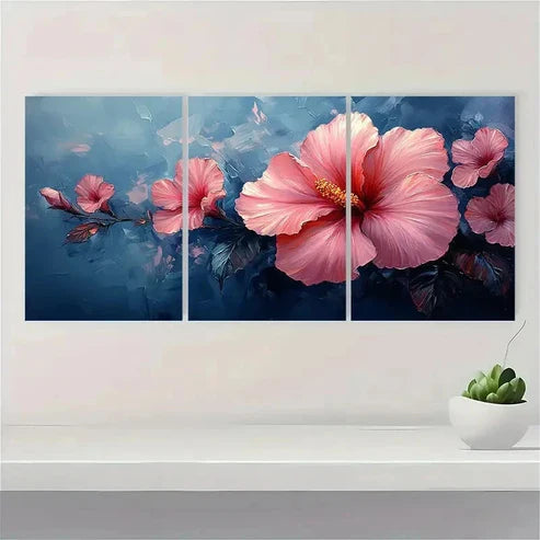 3pcs Pink Hawaiian Flower Wall Art Set Canvas Unframed – High Quality Print 100% Australian Made Wall Canvas - Bella Home Decor