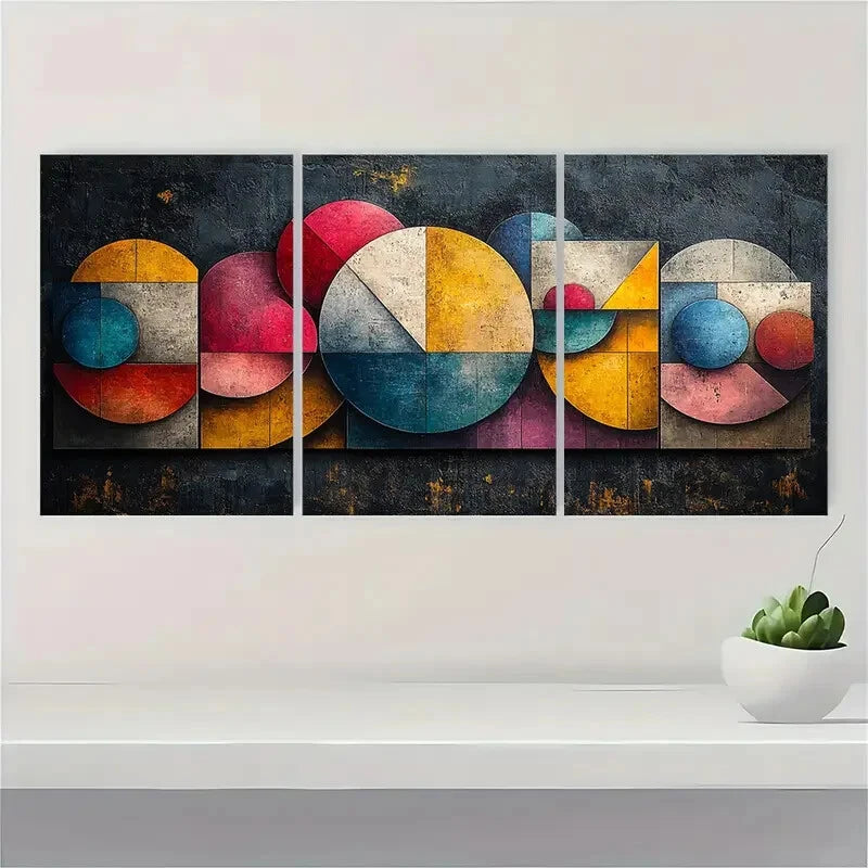 3pcs Abstract Geometric Painting Metal Print Ready to Hang Art - Bella Home Decor