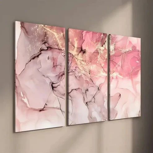 3pcs Abstract Pink and Golden Texture  Wall Art Set Canvas Unframed - High Quality Print 100% Australian Made Wall Canvas - Bella Home Decor