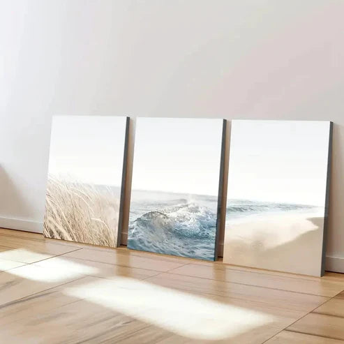 3pcs Abstract Geometric Beach Scenery Neutral Wall Art Canvas Unframed - High Quality Print 100% Australian Made Wall Canvas - Bella Home Decor
