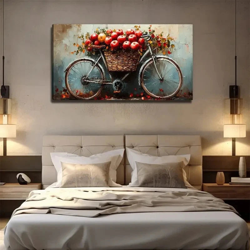 Red Apples On Bicycle Wall Art Canvas Office Home Room Framed 120x60cm