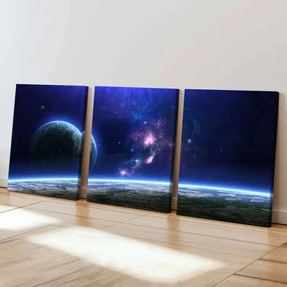 3pcs Space Theme Nebula Planet Universe Wall Art Set Canvas Unframed - High Quality Print 100% Australian Made Wall Canvas