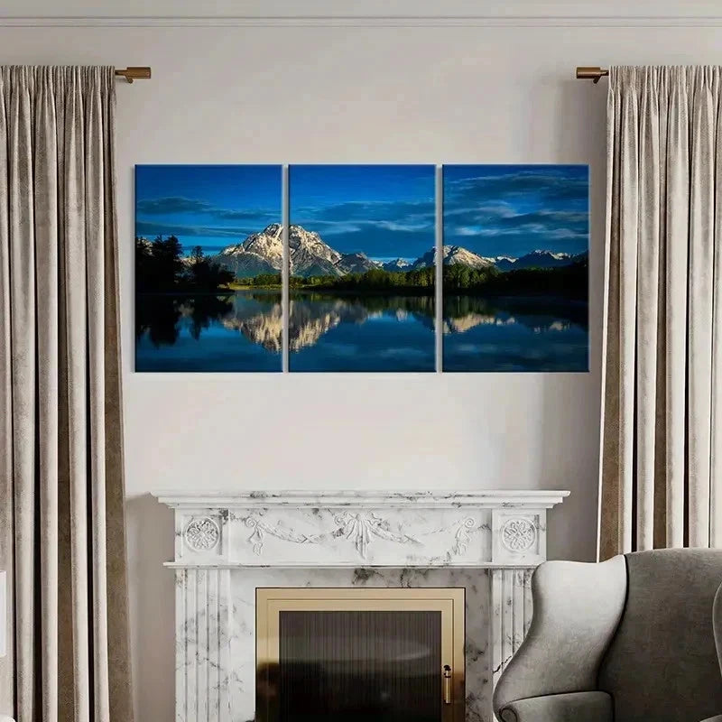 3pcs Mountain Lake with Reflection on Water Wall Art Set Canvas Framed 60x90cm - High Quality Print 100% Australian Made Wall Canvas Ready to Hang