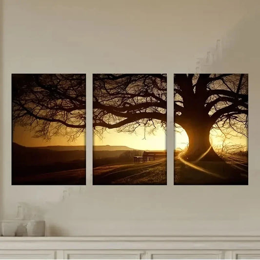 3pcs a tree with a bench in the middle Wall Art Set Canvas Framed 60x90cm - High Quality Print 100% Australian Made Wall Canvas Ready to Hang