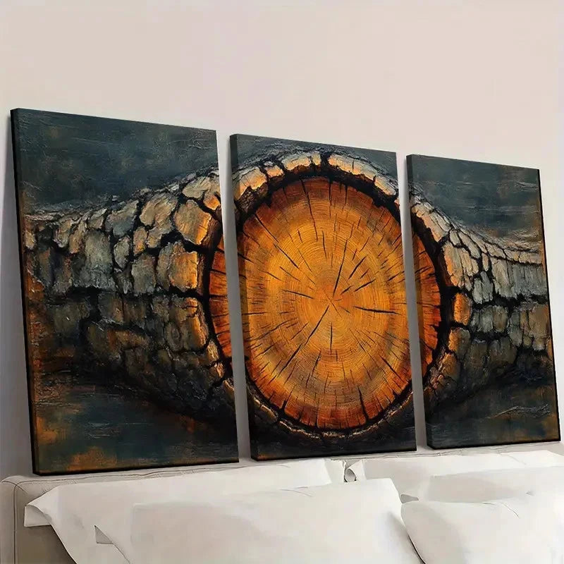 3pcs Spiral Tree Rings, Dark Charcoal & KL    Wall Art Set Canvas Framed 40x60cm - High Quality Print 100% Australian Made Wall Canvas Ready to Hang