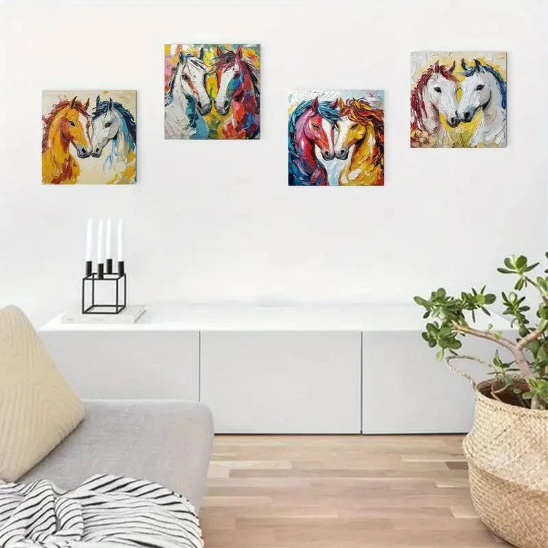 4pcs Abstract Horse Style Intense Wall Art Canvas Framed