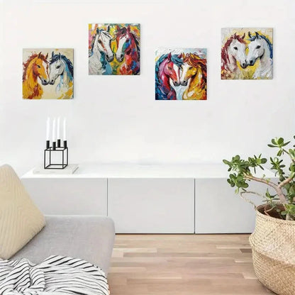 4pcs Abstract Horse Style Intense Wall Art Canvas Framed