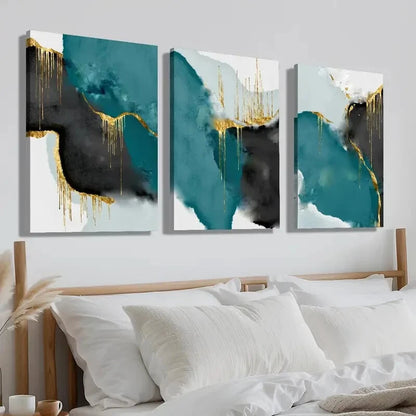 3pcs Abstract Marble Texture Golden Perfect Wall Art Set Canvas Framed 40x60cm - High Quality Print 100% Australian Made Wall Canvas Ready to Hang - Bella Home Decor