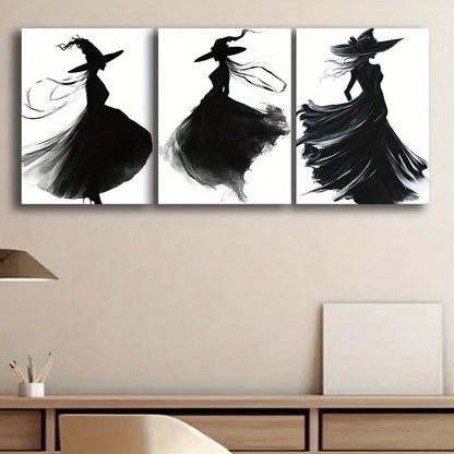 3pcs Abstract Charming Figures Dancing Black Metal Print Ready to Hang Art