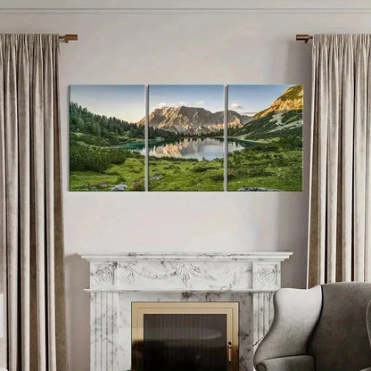 3pcs Mountains Lake Forest Modern Landscape Wall Art Set Canvas Framed 50x70cm - High Quality Print 100% Australian Made Wall Canvas Ready to Hang - Bella Home Decor