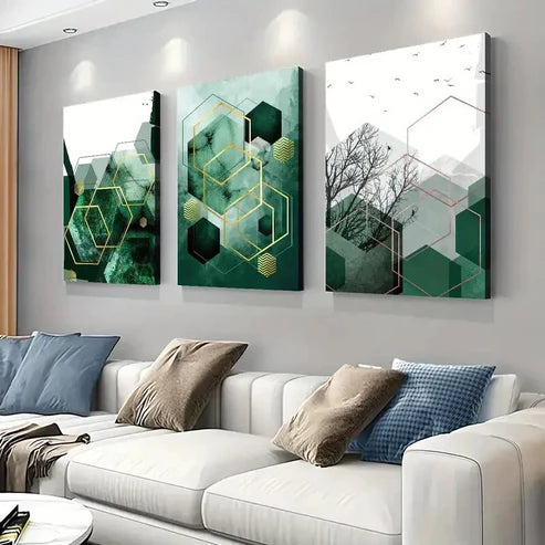 3pcs Geometric Abstract Green Copper Perfect Wall Art Canvas Unframed - High Quality Print 100% Australian Made Wall Canvas - Bella Home Decor
