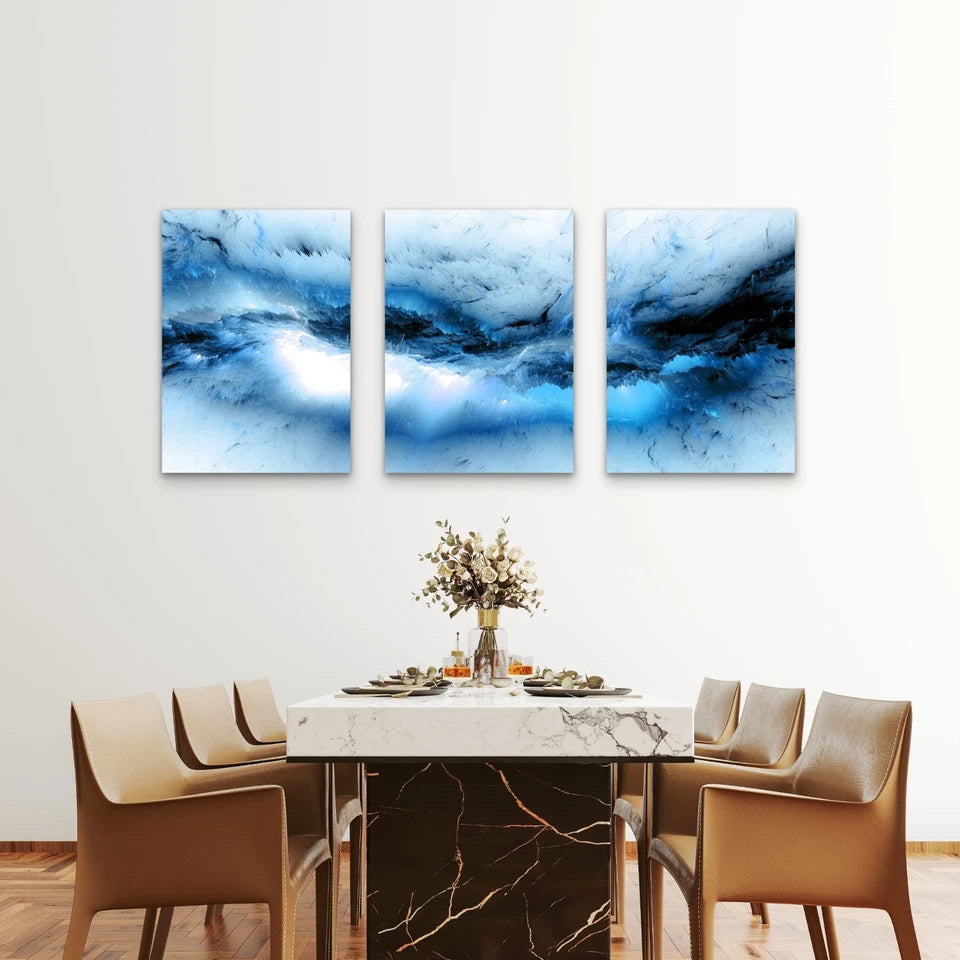 3pcs Frozen Glaciers in Electric Blue Wall Art Set Canvas Framed 50x70cm - High Quality Print 100% Australian Made Wall Canvas Ready to Hang
