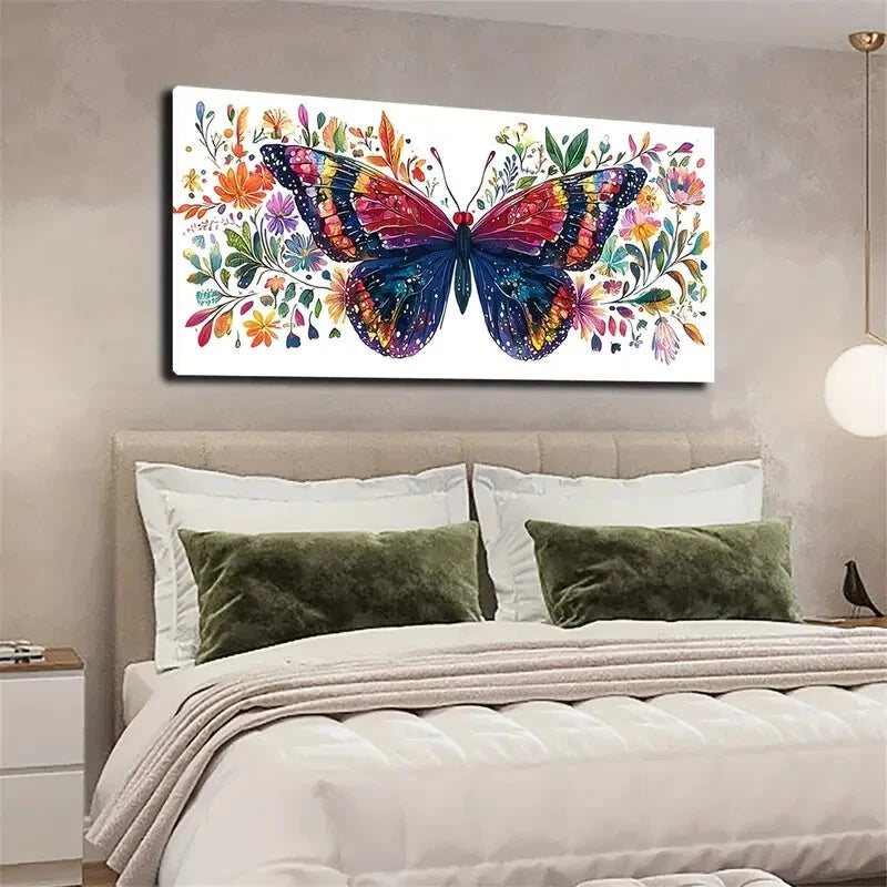Butterfly White Theme Vibrant Wall Art Canvas Office Home Room Framed 120x60cm - Bella Home Decor