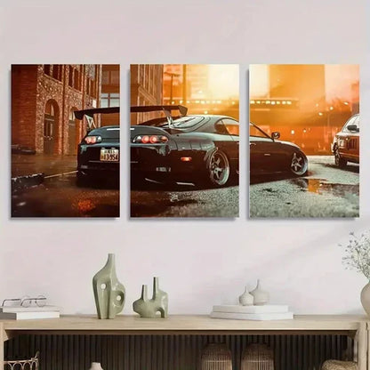 3pcs Urban Racing Car Street Racer Perfect Wall Art Canvas Unframed - High Quality Print 100% Australian Made Wall Canvas