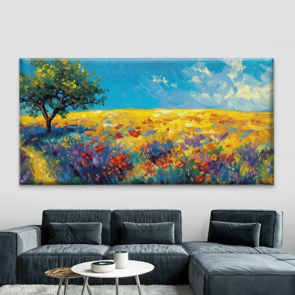 Colorful Meadow & Tree Field Wall Art Canvas Office Home Room Framed 120x60cm