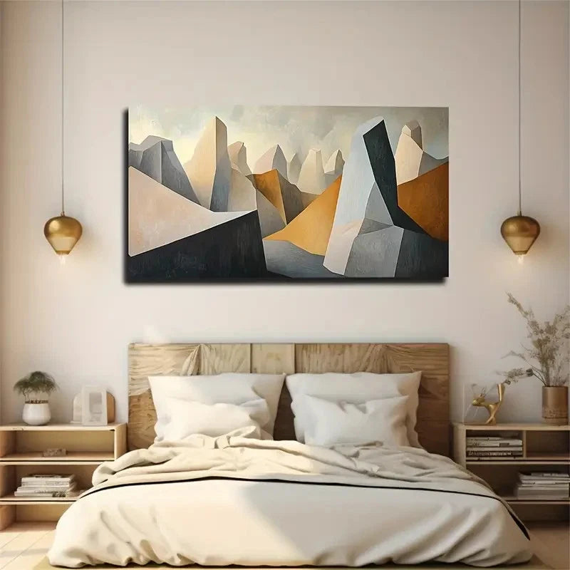 Modern Geometric Mountain Wall Art Canvas Office Home Room Framed 120x60cm