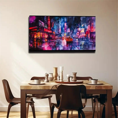 Cyberpunk Neon Cityscape Wall Art Canvas Office Home Room Framed 120x60cm