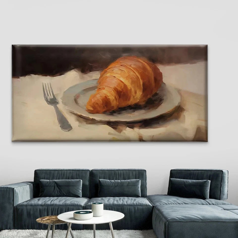 Croissant Bread Painting Wall Art Canvas Office Home Room Framed 120x60cm