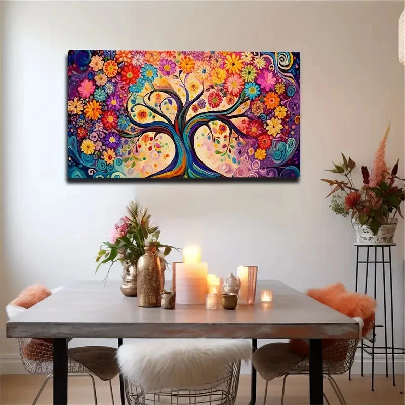 Trees Full Of Flowers Colorful Wall Art Canvas Office Home Room Framed 120x60cm