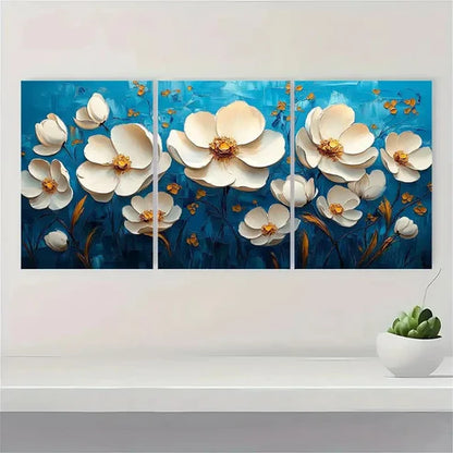 3pcs Floral Art Painting Blue Home DF Wall Art Set Canvas Unframed - High Quality Print 100% Australian Made Wall Canvas - Bella Home Decor