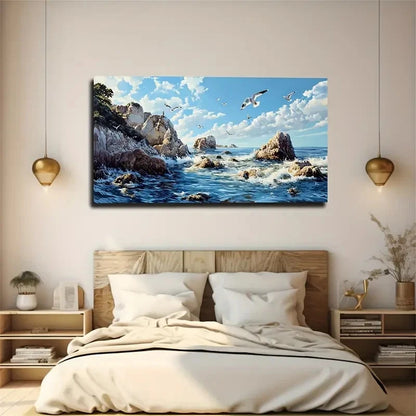 Seaside Reef Flying Birds Space Wall Art Canvas Office Home Room Framed 120x60cm