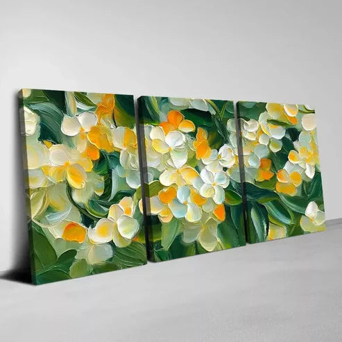 3pcs Beautiful Soft Flowers with Greenery Wall Art Canvas Unframed - High Quality Print 100% Australian Made Wall Canvas - Bella Home Decor