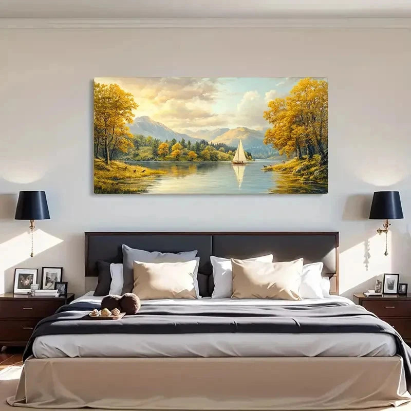 Classic Contemporary Retro Lake Wall Art Canvas Office Home Room Framed 120x60cm - Bella Home Decor