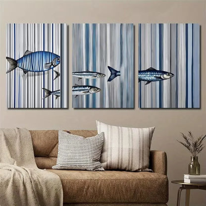 3pcs Featuring a Sardine Inspired by Sea Creatures Metal Print Ready to Hang Art