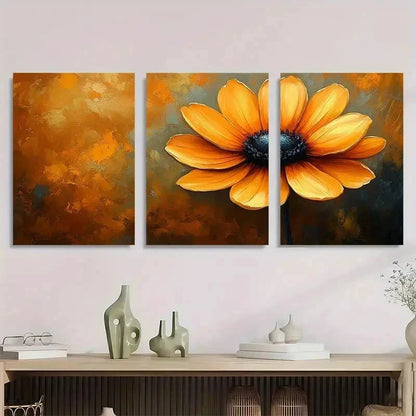 3pcs Yellow Flower Beige Nature Perfect Wall Art Set Canvas Framed 50x70cm - High Quality Print 100% Australian Made Wall Canvas Ready to Hang