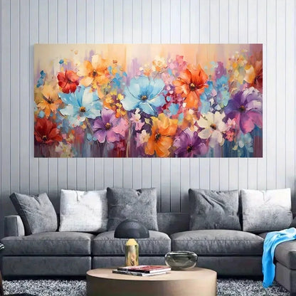 Vibrant Abstract Floral Bloom Wall Art Canvas Office Home Room Framed 120x60cm