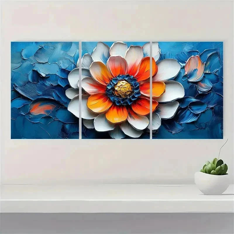 3pcs Dahlia Flowers Floral Impasto Perfect Wall Art Set Canvas Framed 40x60cm - High Quality Print 100% Australian Made Wall Canvas Ready to Hang - Bella Home Decor