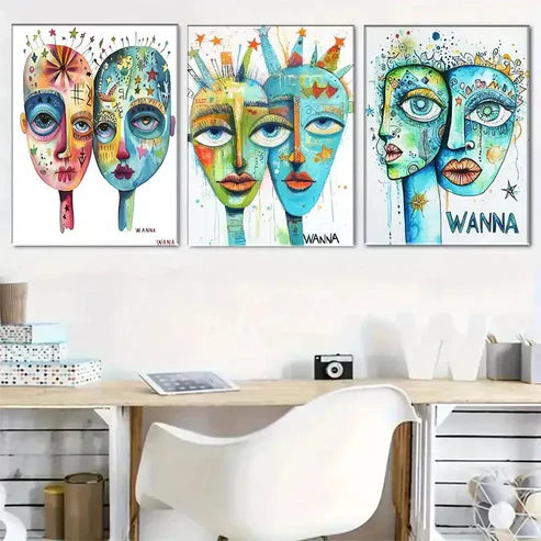 3pcs Abstract Portrait Wall Art Canvas Unframed - High Quality Print 100% Australian Made Wall Canvas - Bella Home Decor