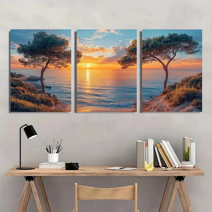3pcs Coastal Sunset Beach Scene Sky View Metal Print Ready to Hang Art - Bella Home Decor