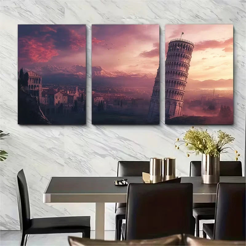 3pcs Leaning tower of Pisa Metal Print Ready to Hang Art
