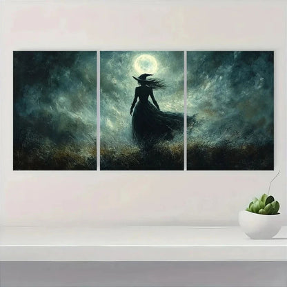 3pcs Halloween Mystical Flying Witch Metal Print Ready to Hang Art - Bella Home Decor