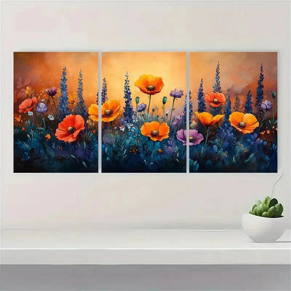 3pcs California Poppy Painting Lupine GJ Wall Art Set Canvas Framed 50x70cm - High Quality Print 100% Australian Made Wall Canvas Ready to Hang - Bella Home Decor