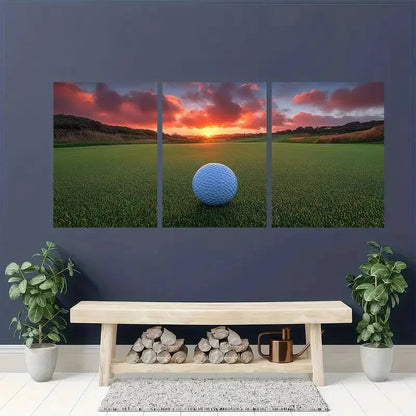 3pcs Sunset Golf Course Painting Metal Print Ready to Hang Art - Bella Home Decor