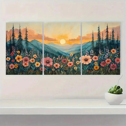 3pcs Gunnison Forest Wildflowers Sunrise Perfect Wall Art Set Canvas Framed 40x60cm - High Quality Print 100% Australian Made Wall Canvas Ready to Hang