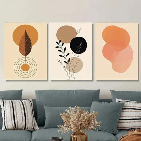 3pcs Geometric Nature Designs Modern Abstract Wall Art Set Canvas Unframed - High Quality Print 100% Australian Made Wall Canvas - Bella Home Decor