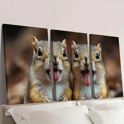 3pcs Whimsical Squirrel Playful Animal Wall Art Set Canvas Framed 60x90cm - High Quality Print 100% Australian Made Wall Canvas Ready to Hang