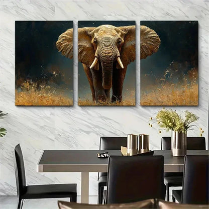 3pcs Elephant Original African Animals Perfect Wall Art Set Canvas Framed 50x70cm - High Quality Print 100% Australian Made Wall Canvas Ready to Hang